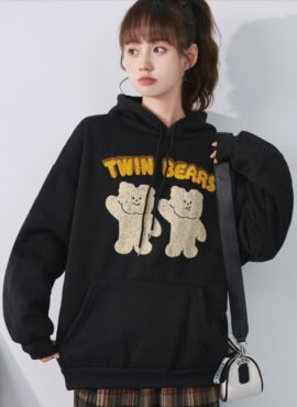 Black Twin Bears Oversized Hoodie