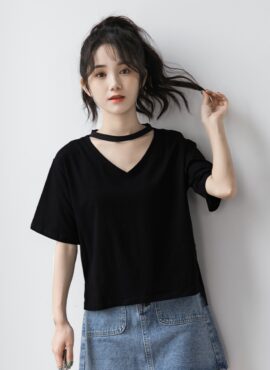 Black V-Neck Cut-Out T-Shirt