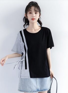 Black Vertical Stripe Stitching T-Shirt