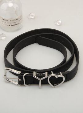 Black Y-Heart Faux Leather Belt | Haerin - NewJeans