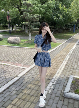 Blue Abstract Checkered Skirt | Rose - BlackPink