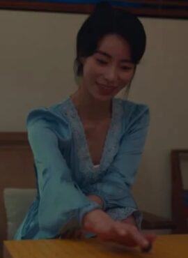 Blue Low V-Neck Satin Dress | Park Yeon Jin - The Glory