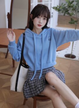 Blue Smiley Cropped Hoodie