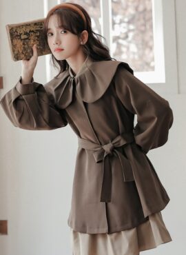 Brown Doll Collar Mid-Length Coat