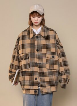 Brown Plaid Pocketed Jacket