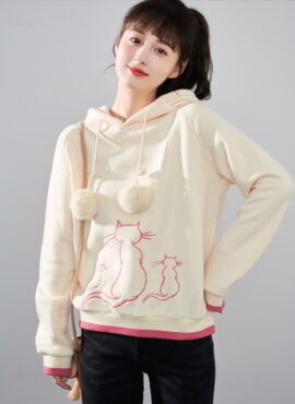 Creamy White Cat Fuzz Ball Hoodie