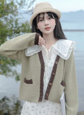 Green Braided Edges Style Cardigan