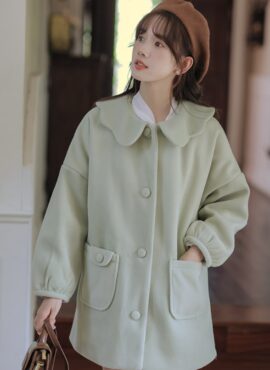 Green Flower-Cut Collar Button-Up Coat