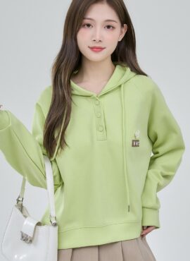 Green Half-Buttoned Hoodie