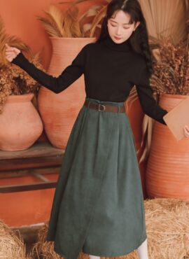 Green Vintage Mid-Length Wrap Skirt