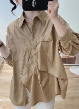 Light Brown Irregular Button Shirt | Seo Dal Mi - Start-Up