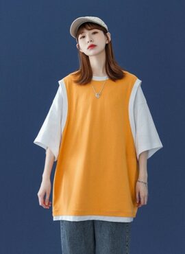 Orange Fake Two-Piece T-Shirt