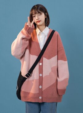 Pink Gradient V-Neck Cardigan