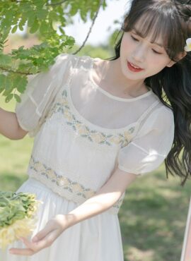 White Puff Sleeve Mesh Blouse