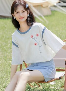 White Two-Piece Illusion Sakura T-Shirt