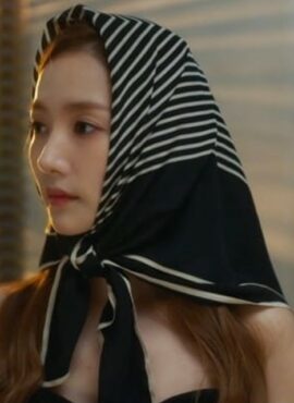 Black Stripe Silk Scarf | Choi Sang Eun - Love In Contract