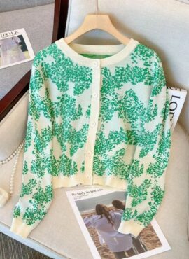 Green Leaves Jacquard Cardigan | Won Mi Ho - Island