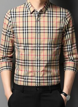 Beige Plaid Long Sleeves Shirt | Taehyung - BTS