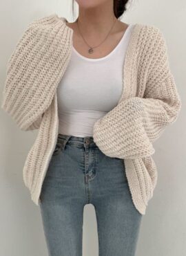 Creamy White Cozy Knitted Cardigan | Eunha - VIVIZ