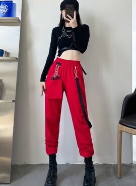 Red Chain Jogger Pants | Moonbyul - Mamamoo