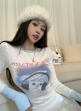 White Rockstar Cat Long Sleeves T-Shirt | Seulgi - Red Velvet