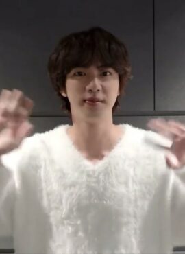 White V-Neck Fluffy Sweater | Jin - BTS