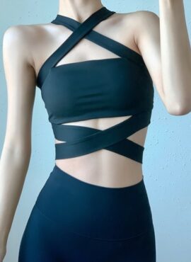 Black Criss-Cross Halter Top | Lisa - BlackPink