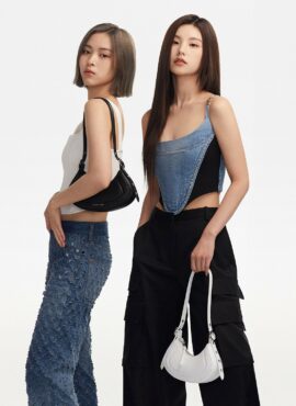 Blue Denim Corset-Style Crop Top | Yeji - ITZY