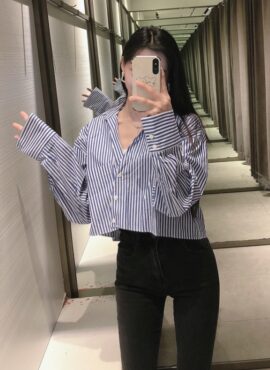 Blue Stripes Cropped Shirt | Jimin - BTS