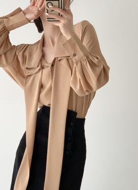 Brown Bow-Tie Customizable Blouse | Jin Ha Kyung - Forecasting Love And Weather