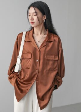 Brown Satin Dual Pocket Shirt | S.Coups - Seventeen