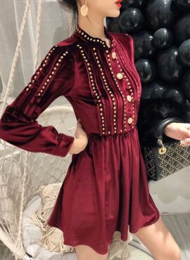 Wine Red Studded Mini Dress | Joy - Red Velvet