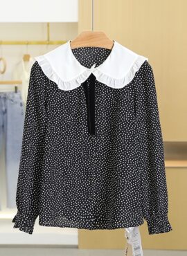 Black Lace Collar Polka Dot Top | Rose - BlackPink