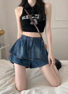 Blue Denim Layered Skorts | Sullyoon - NMIXX