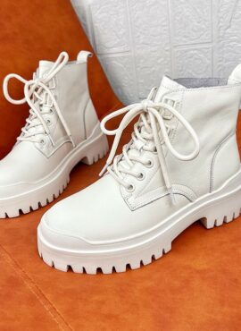 White Faux Leather Combat Boots | Rose - BlackPink