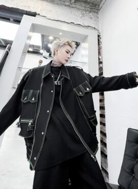 Black Multi-Pockets Outlined Jacket | Changbin - Stray Kids