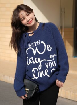 Blue Tie-Collar Text Embroidered Sweater | Jin - BTS