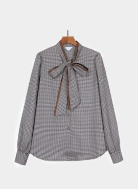 Brown Plaid Bow-Tie Blouse | Jisoo - BlackPink