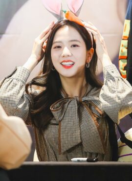 Brown Plaid Bow-Tie Blouse | Jisoo - BlackPink