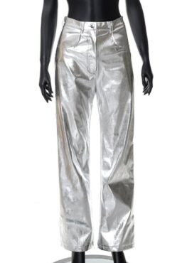 Metallic Grey Straight Pants | Chaewon - Le Sserafim