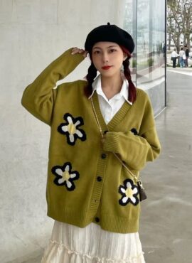 Green Cartoonish Flower Cardigan | Heeseung - Enhypen