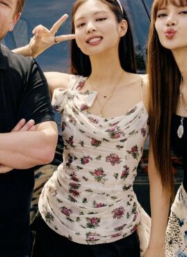 White Floral Draped Top | Jennie - BlackPink