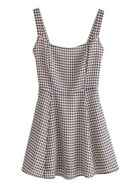 Black and White Plaid Suspender Dress | Kazuha - Le Sserafim