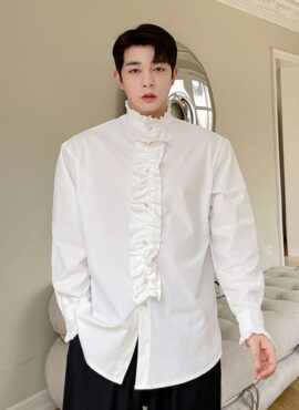 White Ruffled Long Sleeve Shirt | Leeknow - Stray Kids