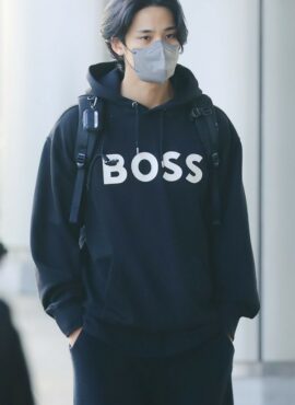 Black 'BOSS' Print Hoodie | Mingyu - Seventeen