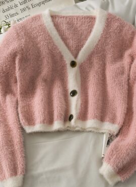 Pink Mohair Short Cardigan | LeeKnow - Stray Kids