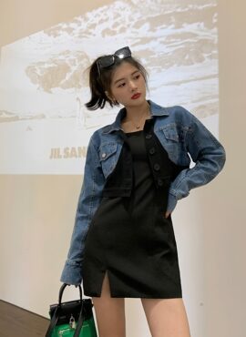 Blue Cropped Denim Jacket | Rose - BlackPink