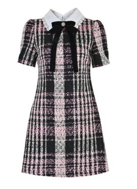 Pink Tweed Collared Dress | Rose - BlackPink