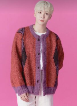 Red Diamond Patterned Side Cardigan | Seungkwan - Seventeen