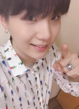 White Miniature Figure Patterned Shirt | Suga - BTS